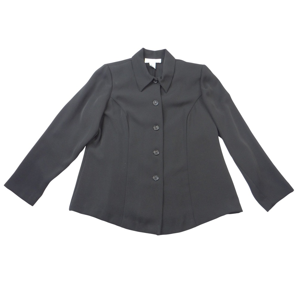 Allison Woods Womens Black Button Front Blazer Jacket Plus Size 16W